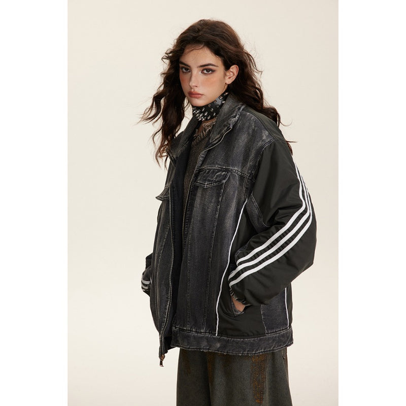 Unisex Coat Stitching Quilted Denim Coat Couple