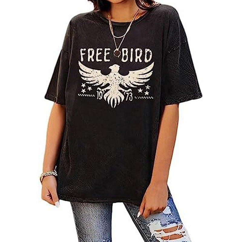 Vintage Rock Band Tshirts Women Retro Free Bird Western Grap