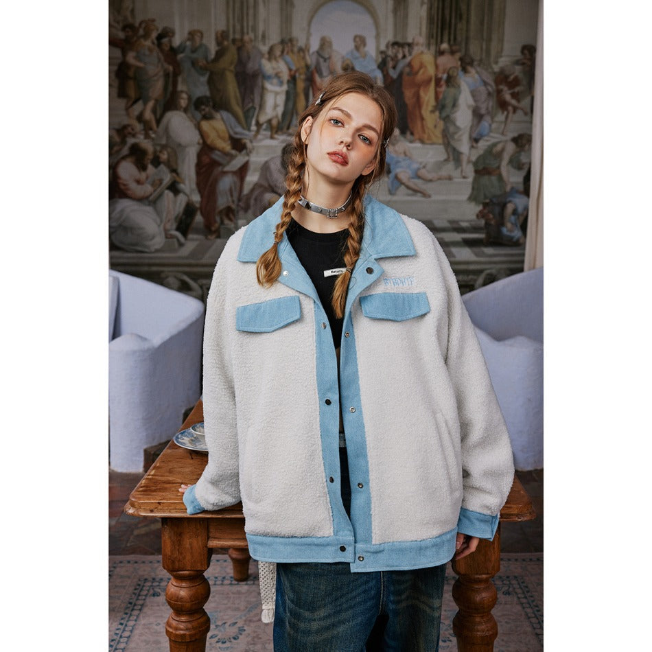 Unisex Coat Winter Lamb Wool Denim Coat