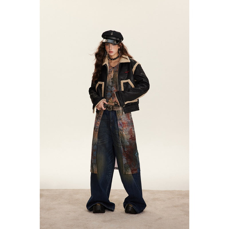 Unisex Coat Lamb Wool Lapel Short Coat