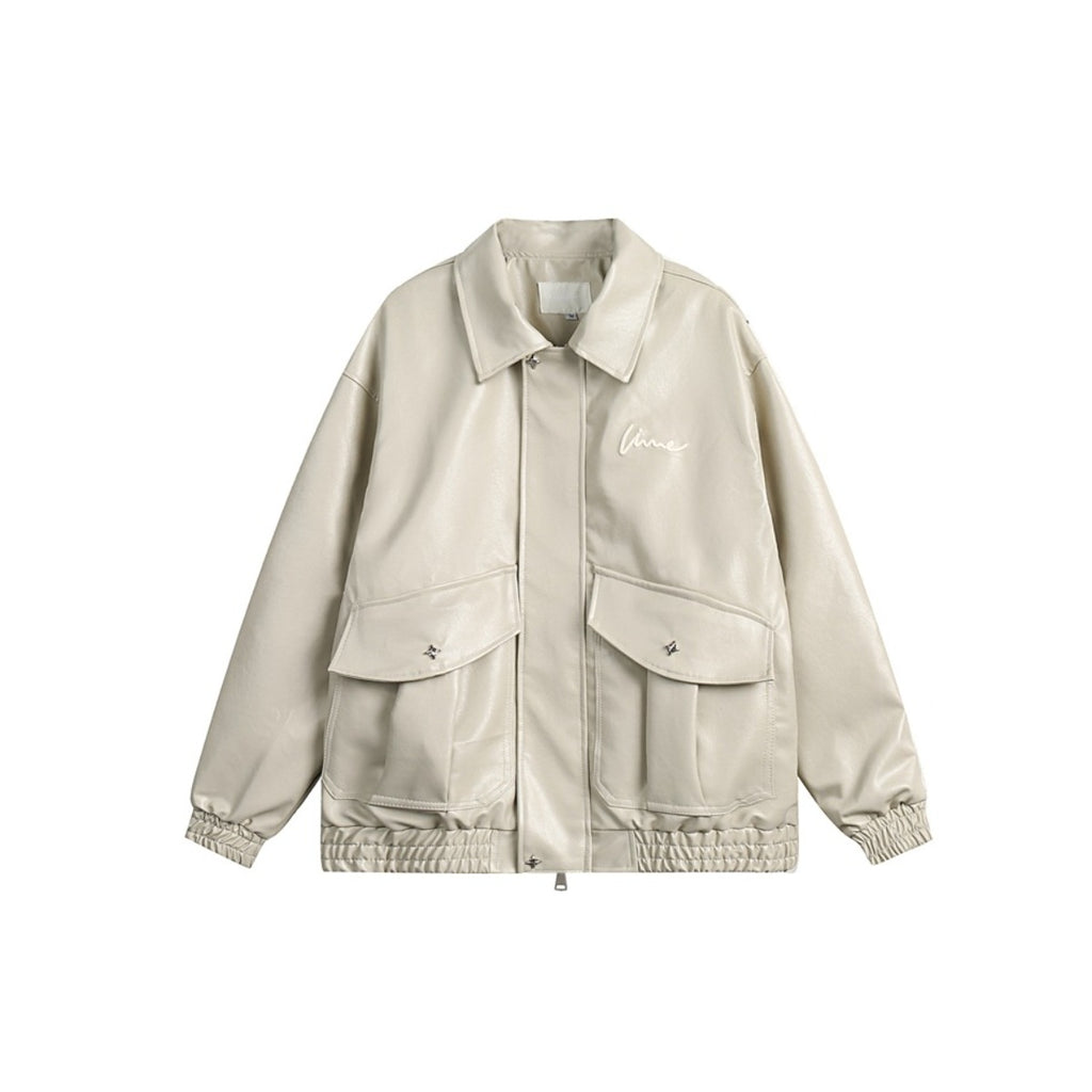 Unisex Pu Jacket Large Pocket Pu Jacket