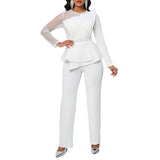 Women Co-Ords Long Sleeve Temperament Mesh Stitching Jumpsuit
