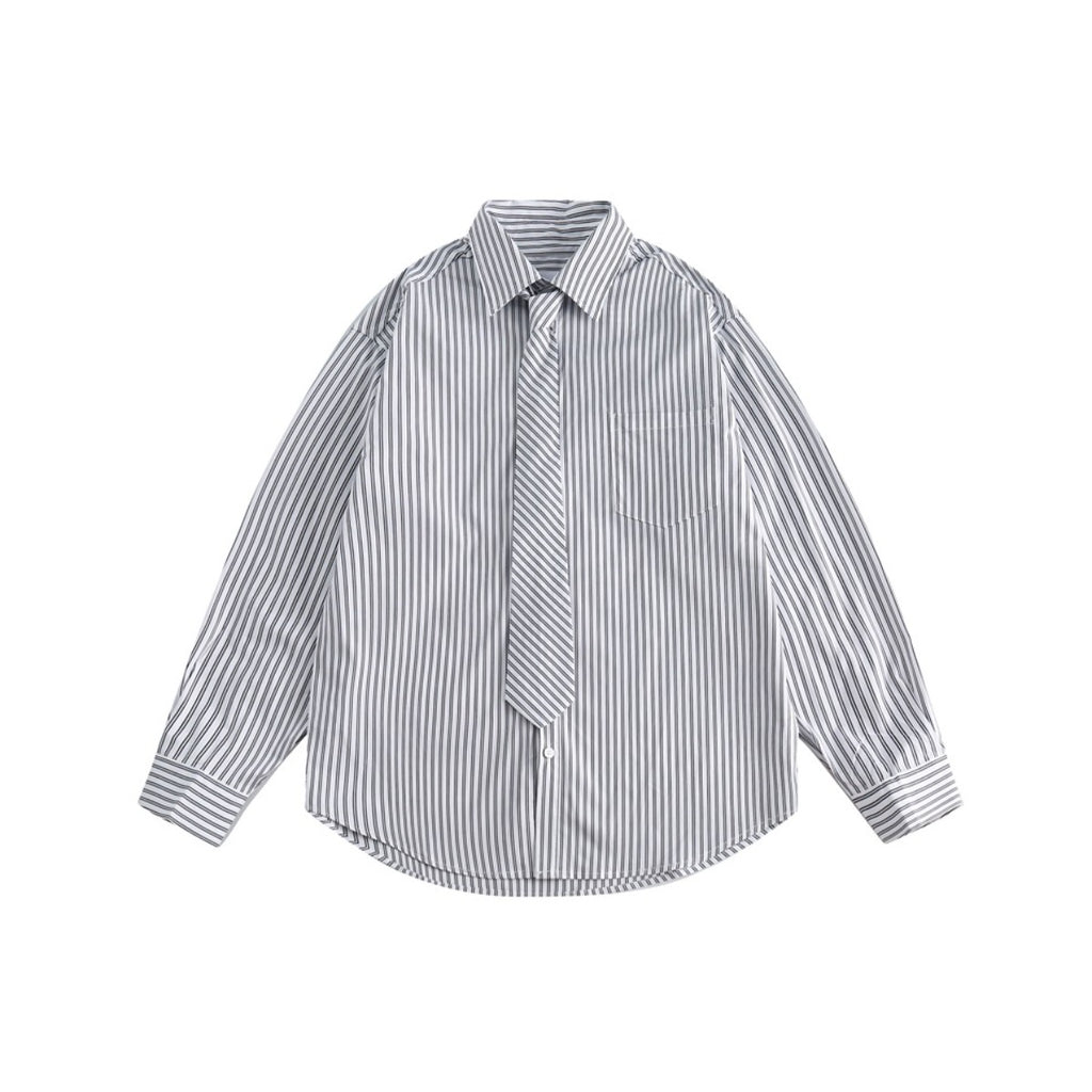 Unisex Shirt Vintage Cityboy Loose Long Sleeve Striped