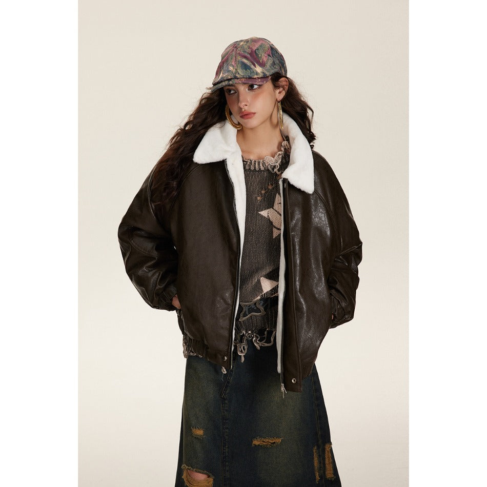 Unisex Coat Winter PU Leather Thickening