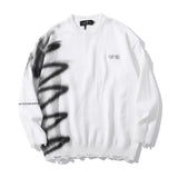 Men Sweater Graffiti Printing round Neck Knitted Ripped Sweater Loose
