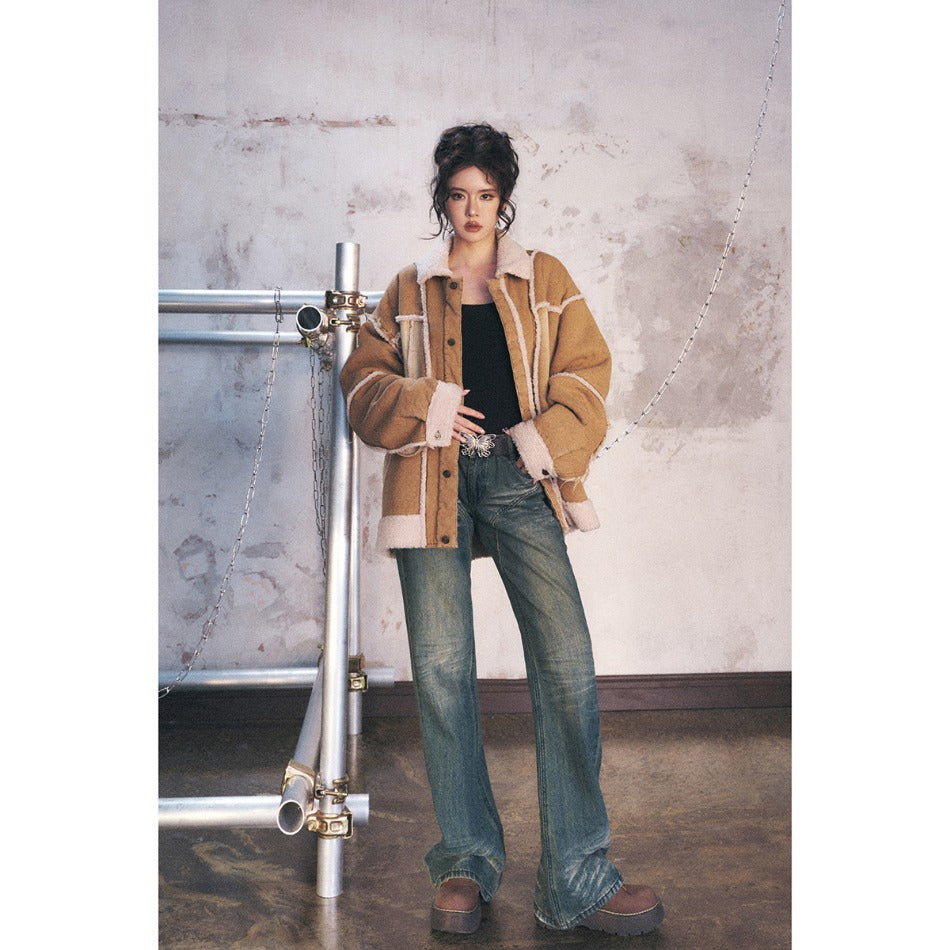 Unisex Coat Loose Winter Lamb Wool Coat