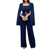 Women Co-Ords plus Size Solid Color Wide Leg Beaded Cloak