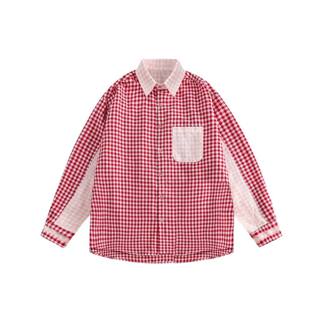 Unisex Shirt Loose Long Sleeve Small Plaid Shirt