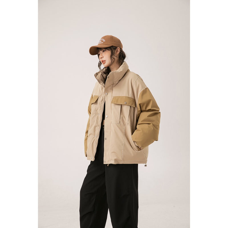 Unisex Coat Patchwork Stand-up Collar Winter Thickening