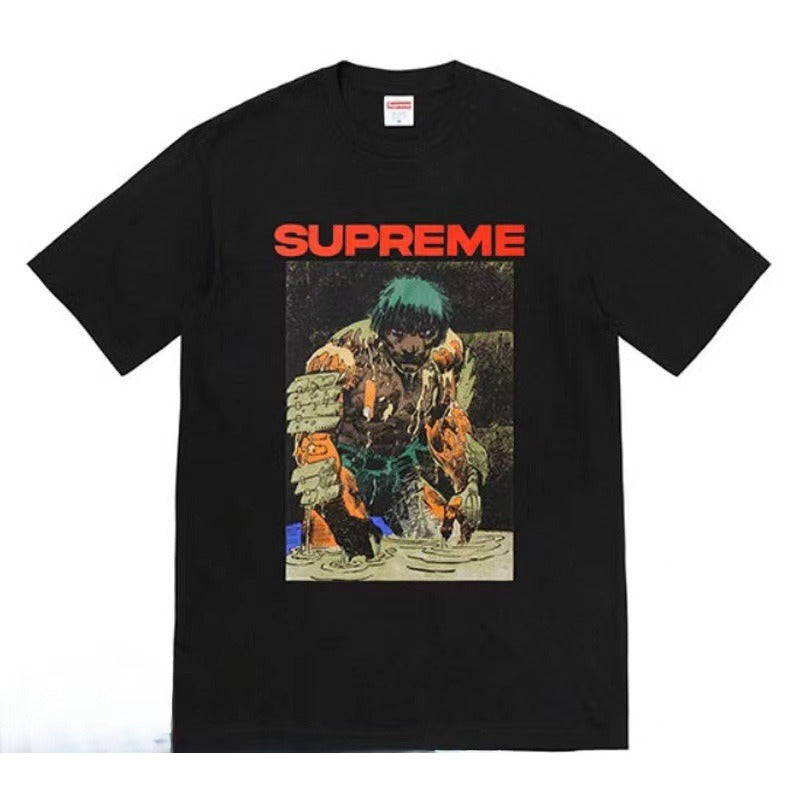 Supreme Men's Alphabet Cartoon Printed Cotton T-shirt Couple