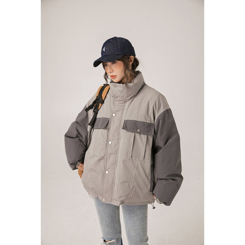 Unisex Coat Patchwork Stand-up Collar Winter Thickening