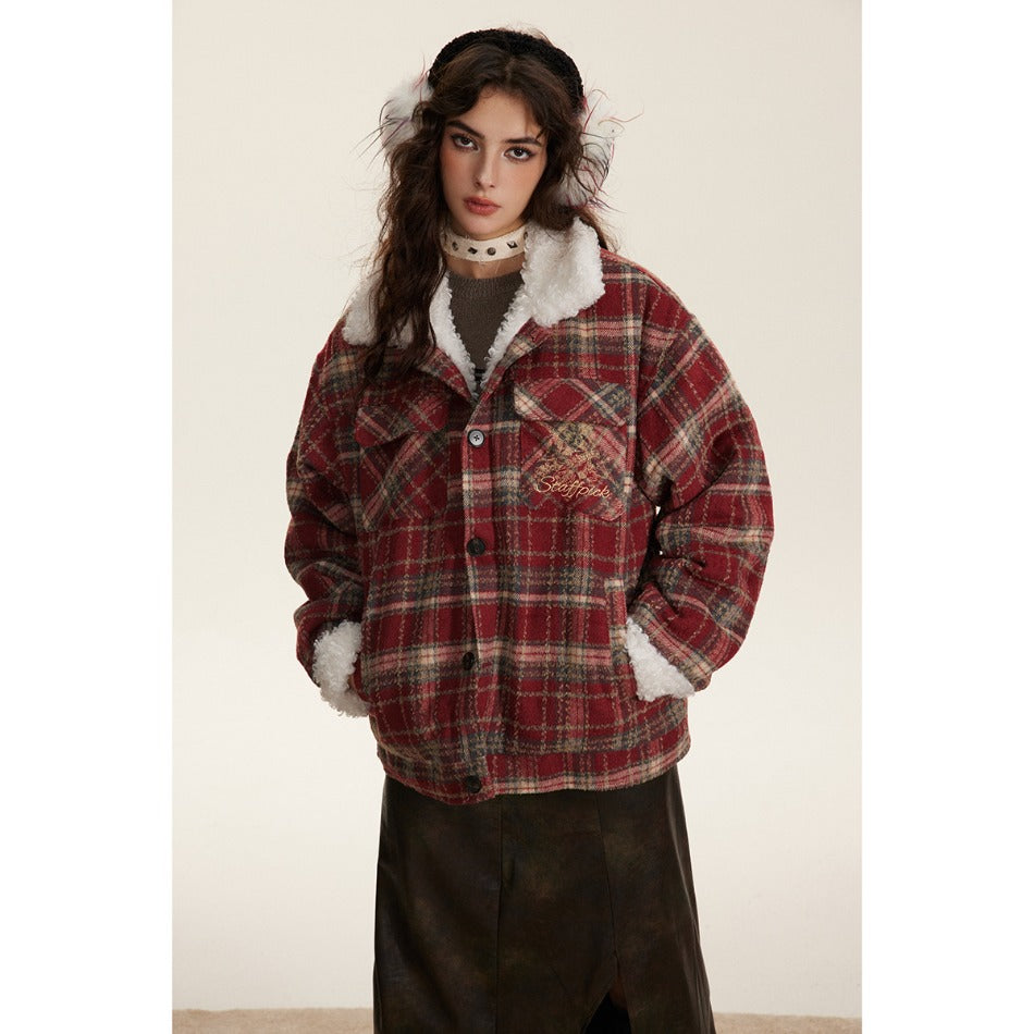 Unisex Coat Plaid Lapel Loose Casual Winter
