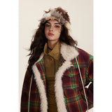 Unisex Coat Vintage Plaid Berber Fleece Coat Loose