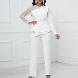 Women Co-Ords Long Sleeve Temperament Mesh Stitching Jumpsuit