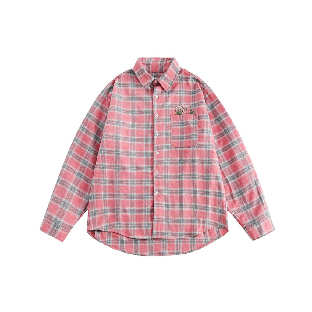 Unisex Shirt Retro Loose Plaid Shirt