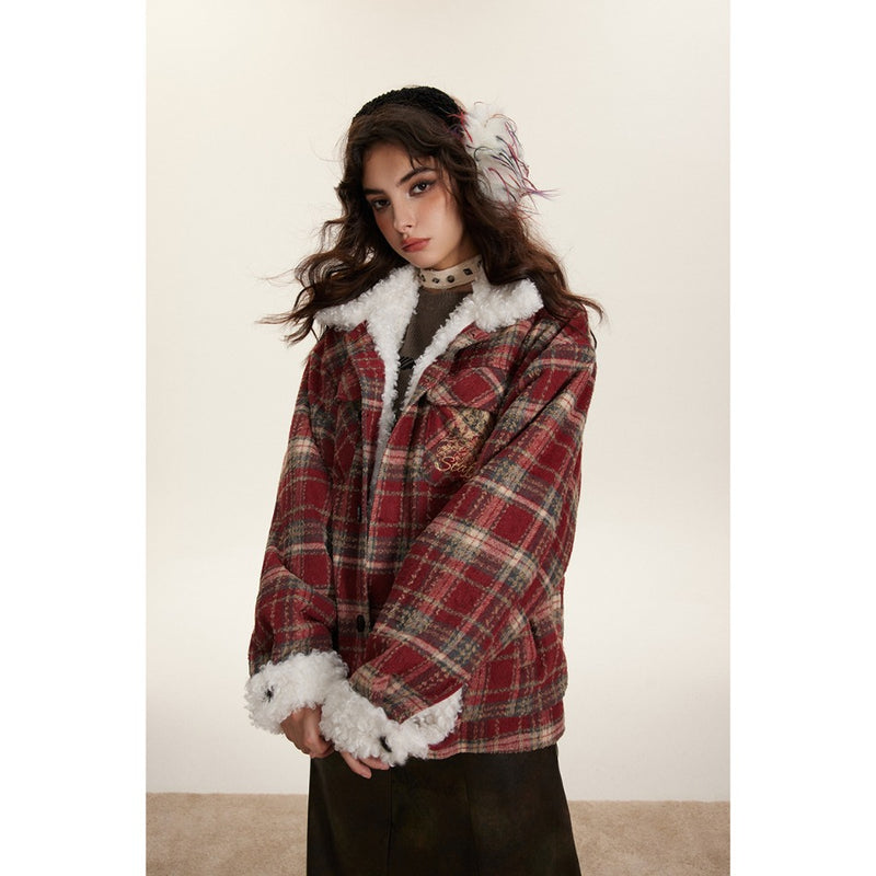 Unisex Coat Plaid Lapel Loose Casual Winter