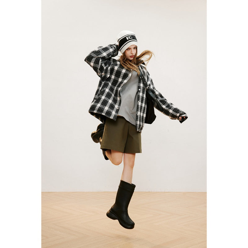 Unisex Coat Plaid Warm Cotton Jacket Loose