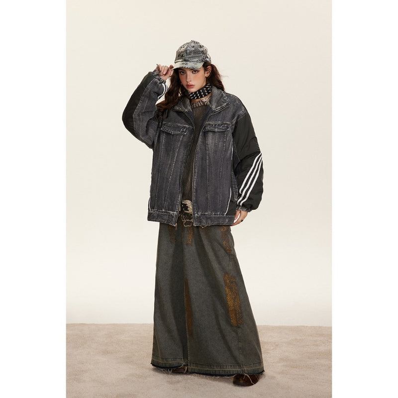 Unisex Coat Stitching Quilted Denim Coat Couple