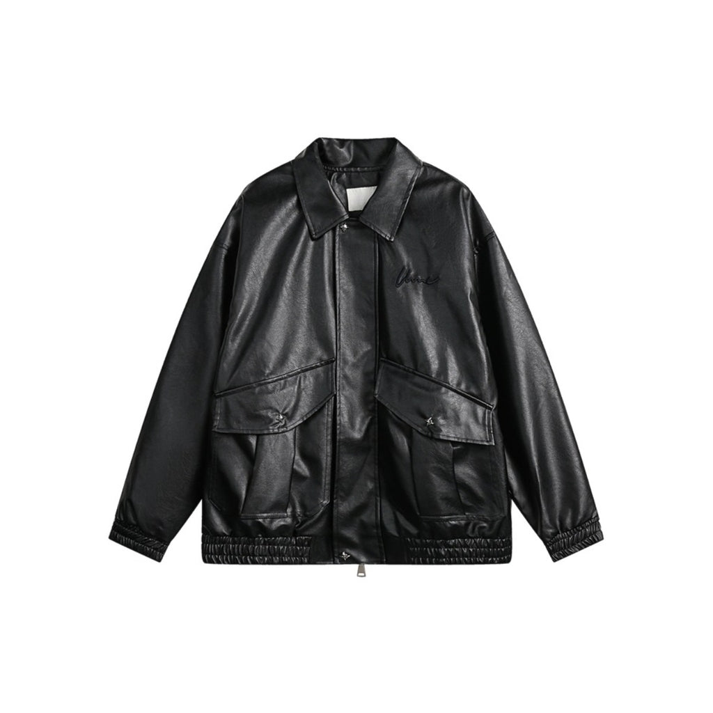 Unisex Pu Jacket Large Pocket Pu Jacket