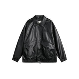 Unisex Pu Jacket Large Pocket Pu Jacket