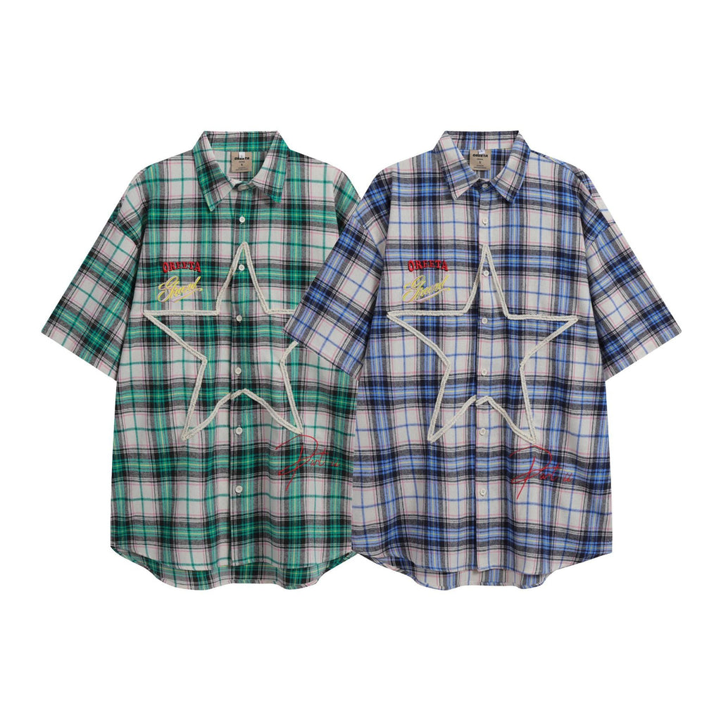 After Prom Shirt Oreeta Mall Summer Short Sleeve Shirt High Street All-Matching Embroidered Plaid