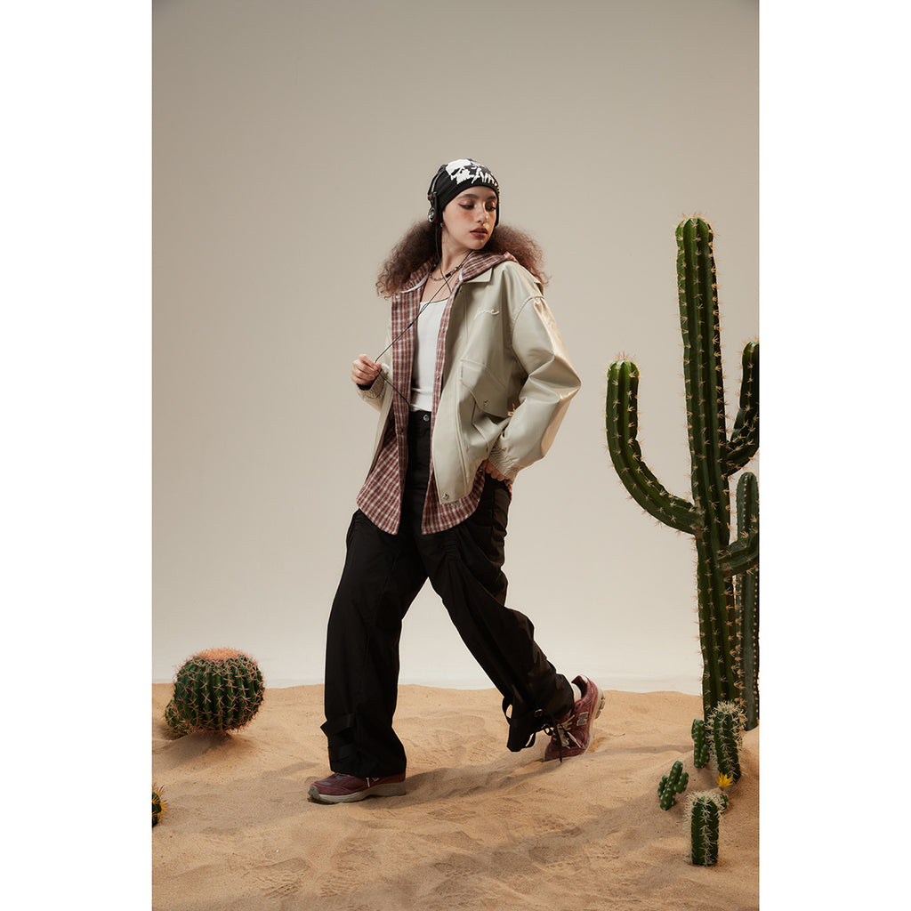 Unisex Pu Jacket Large Pocket Pu Jacket