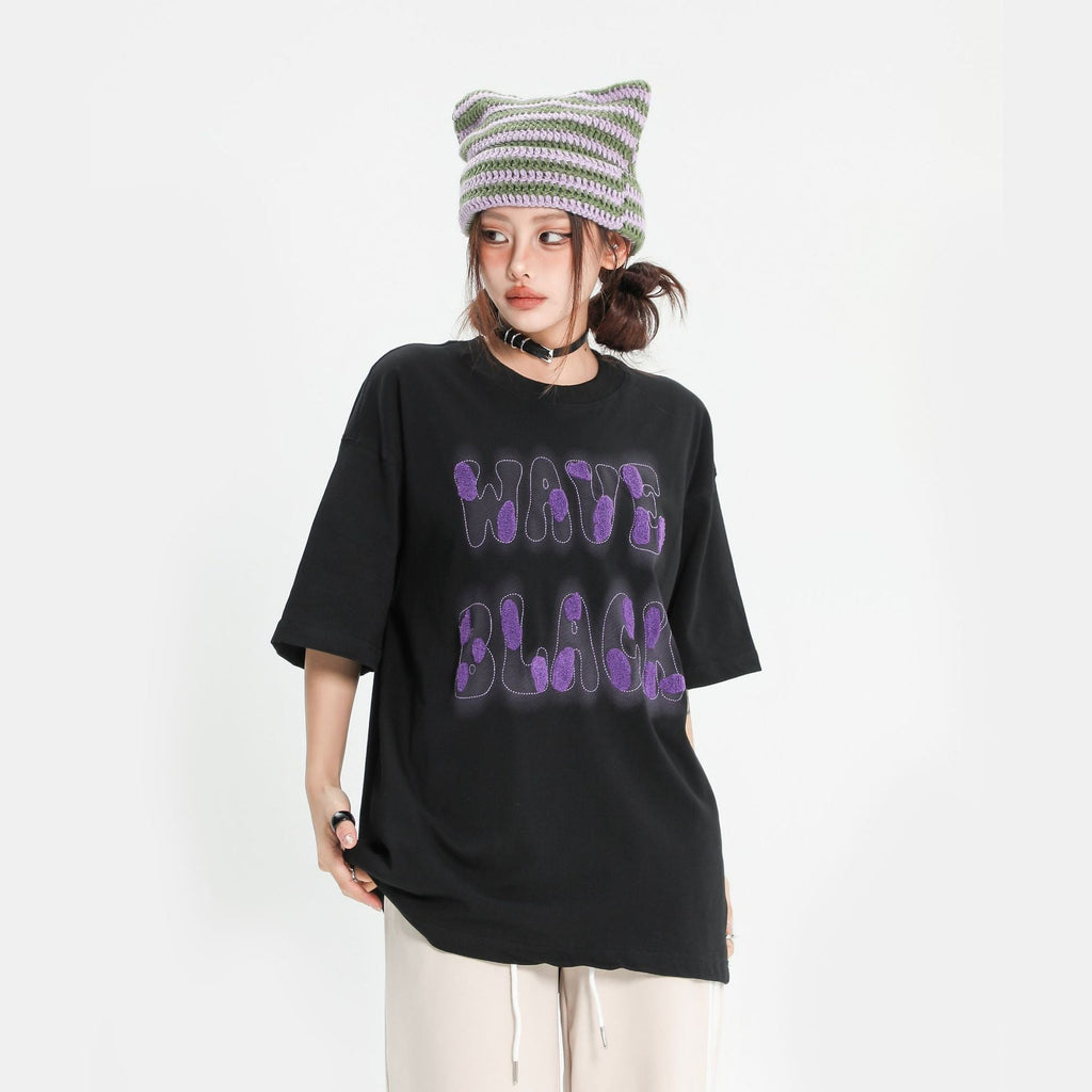 After Prom Shirt Short Sleeve Letter Towel Embroidery T-shirt Printed Loose Casual