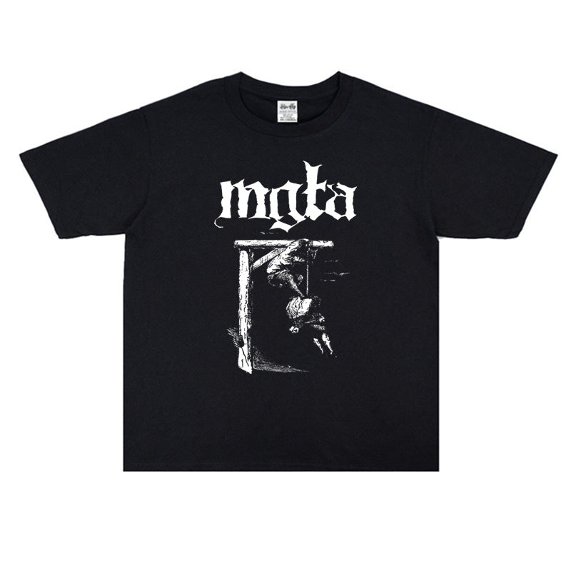 Rock Star T Shirt Mgla Band Washed Distressed T-shirt Short Sleeve Loose Cotton Men and Women