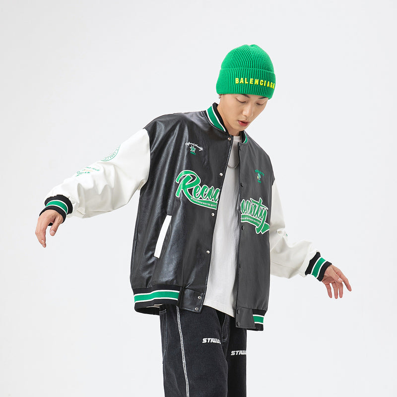 Unisex Pu Jacket Leather Baseball Jacket Motorcycle