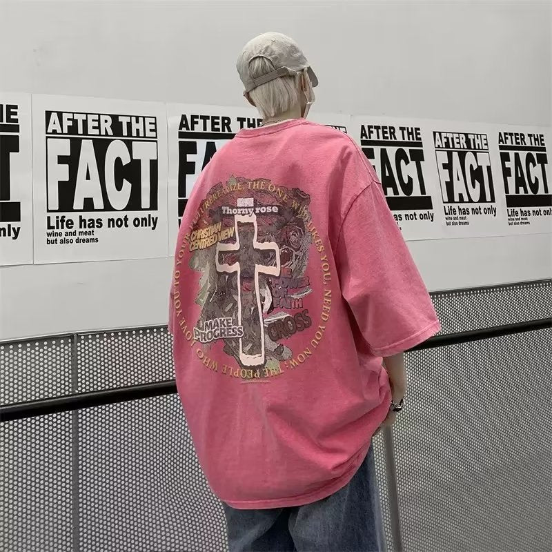 Men T Shirt Vintage Dirty Pink Heavy Cotton