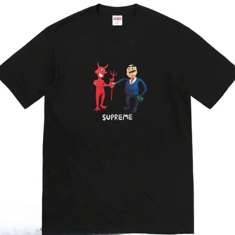 Supreme Men's Alphabet Cartoon Printed Cotton T-shirt Couple