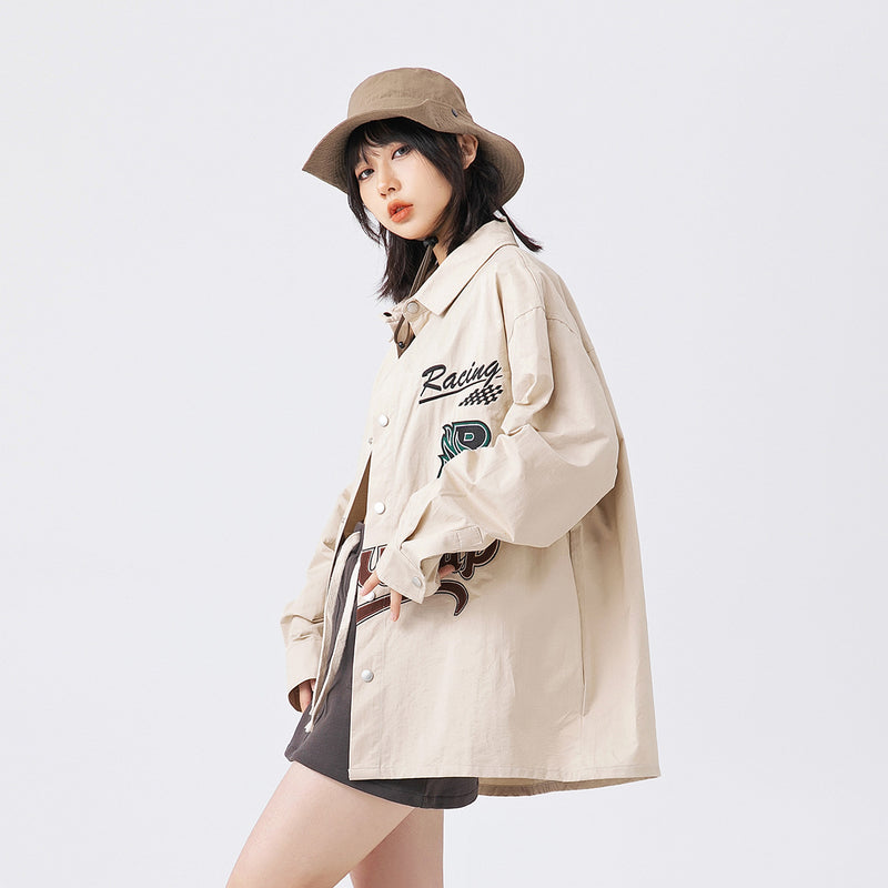 Unisex Shirt Embroidery Baggy Coat