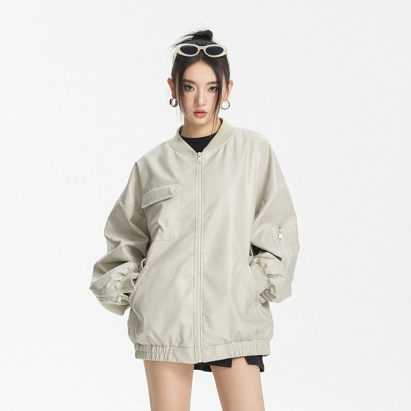 Unisex Pu Jacket Loose Casual Leather Jacket