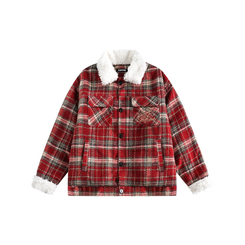 Unisex Coat Plaid Lapel Loose Casual Winter