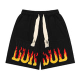 Men Shorts Flame Embroidery Sports Loose Leisure