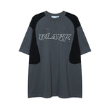 After Prom Shirt Summer Sports Gray T-shirt Men's Color Block Embroidery round Neck Short Sleeve