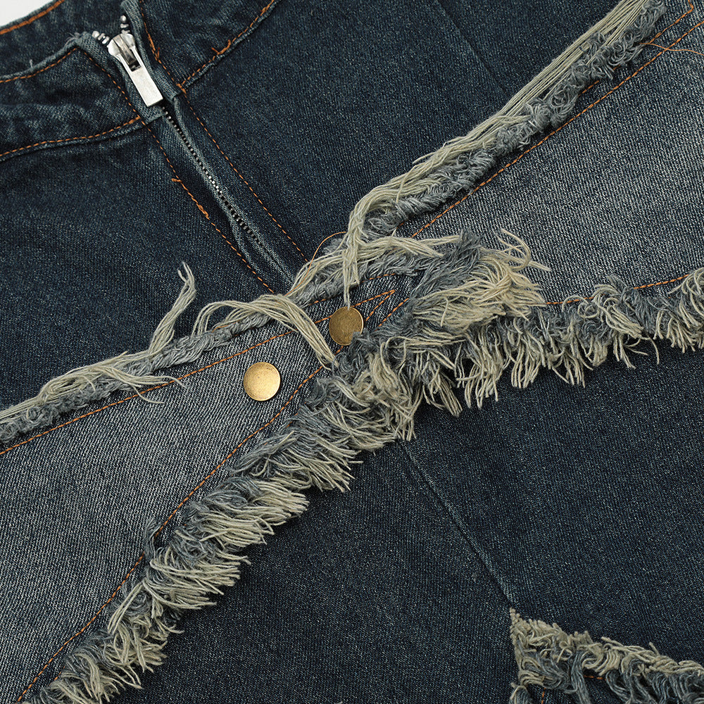 Men Shorts Five-Pointed Star Paste Cloth Embroidery Denim Summer