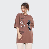 After Prom Shirt Shirt round Neck Cotton Casual T-shirt Pattern Patch Embroidered Half Sleeve Top