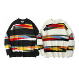 Men Sweater Striped Knitted Sweater Loose round Neck