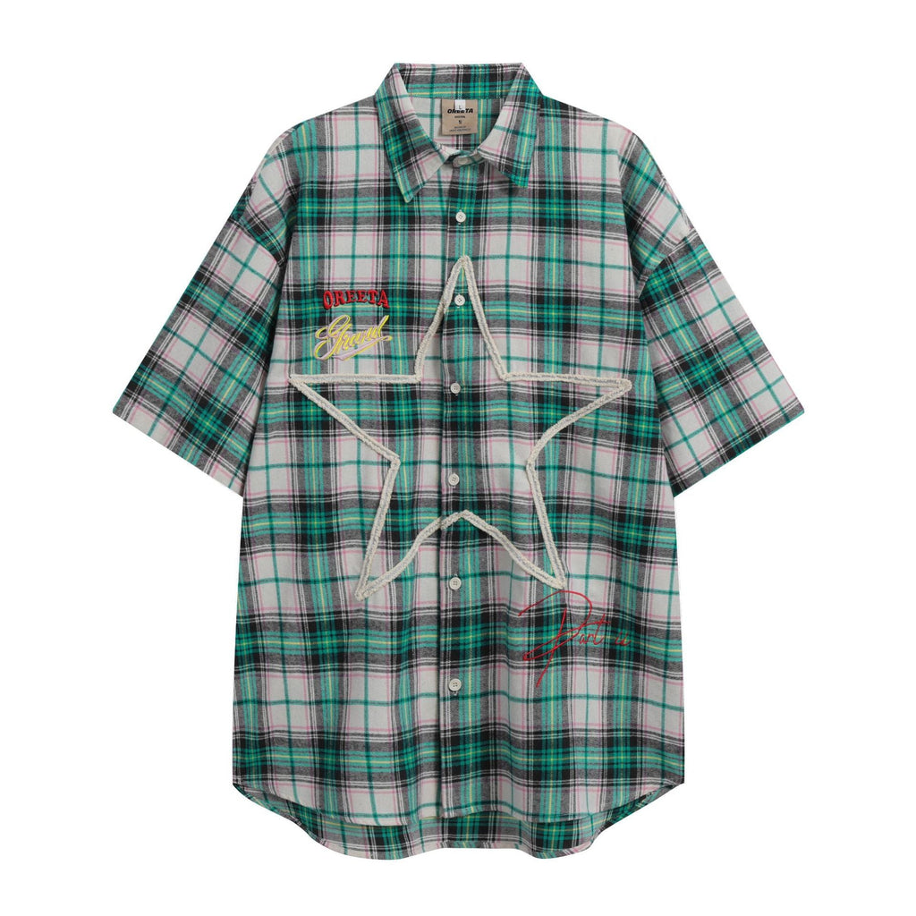 After Prom Shirt Oreeta Mall Summer Short Sleeve Shirt High Street All-Matching Embroidered Plaid