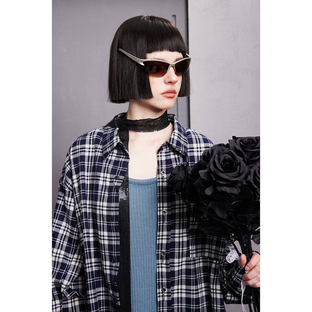 Unisex Shirt Retro Loose Long Sleeve Plaid Shirt