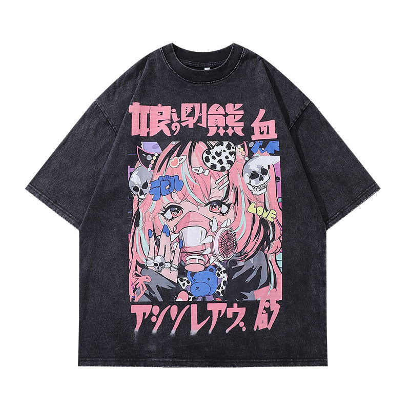 Men T-Shirt Dragon Ball Printing Distressed Idle Style