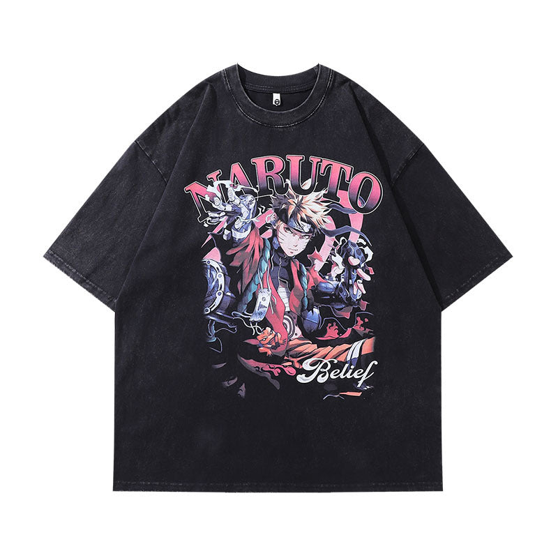 Men T-Shirt Cartoon Print Distressed