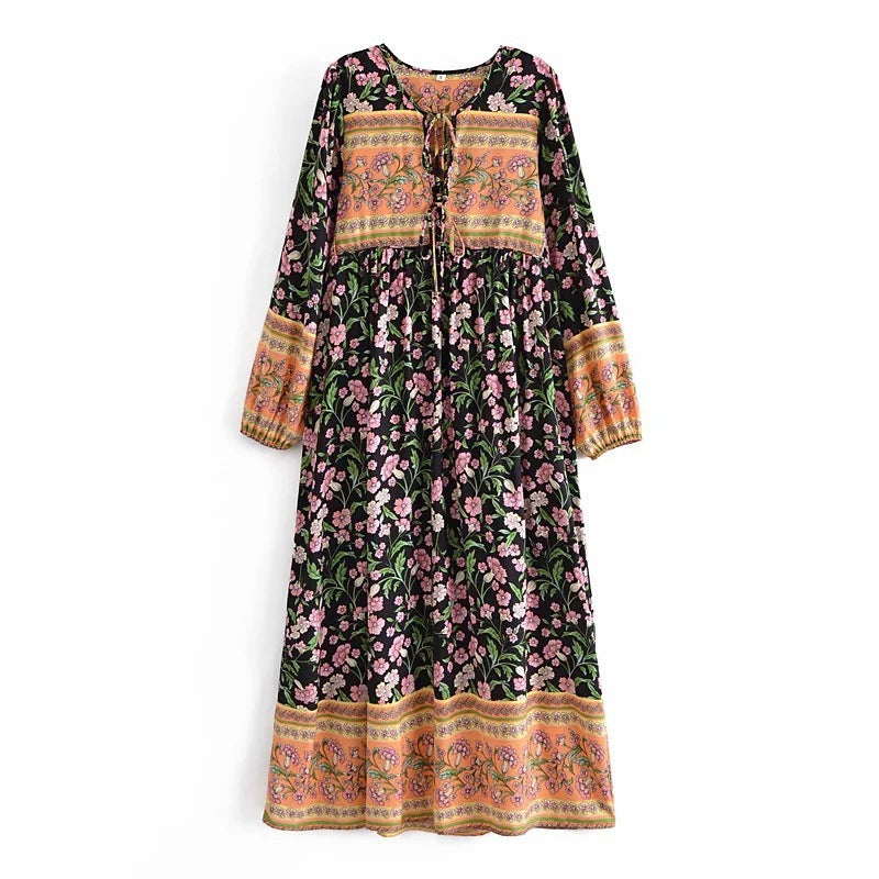 Women Dresses Lace-up Loose Dress Long Dress