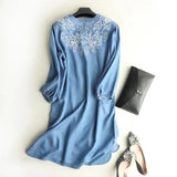 Women Dresses Summer Embroidery Loose Denim Dress
