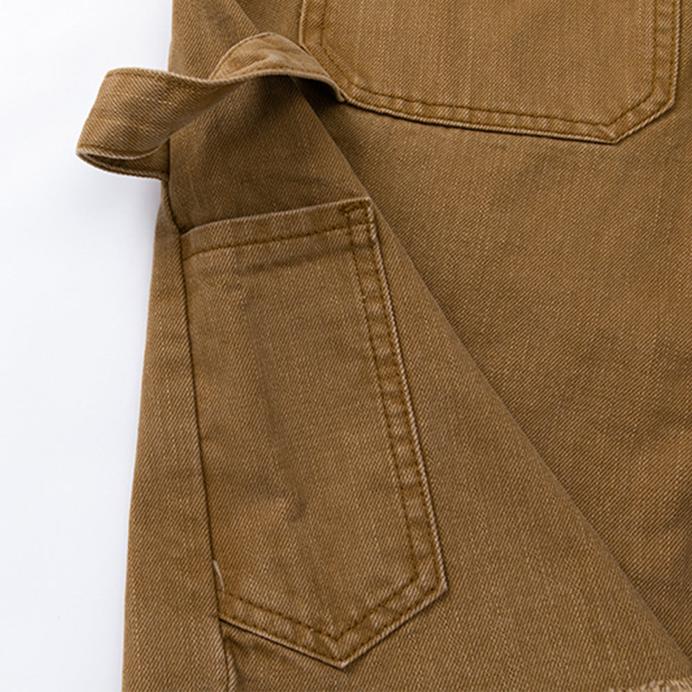 Men Shorts Summer Solid Color Collage Straight Denim Shorts