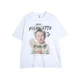 Men T-shirt Portrait Printing Oversize Retro Loose