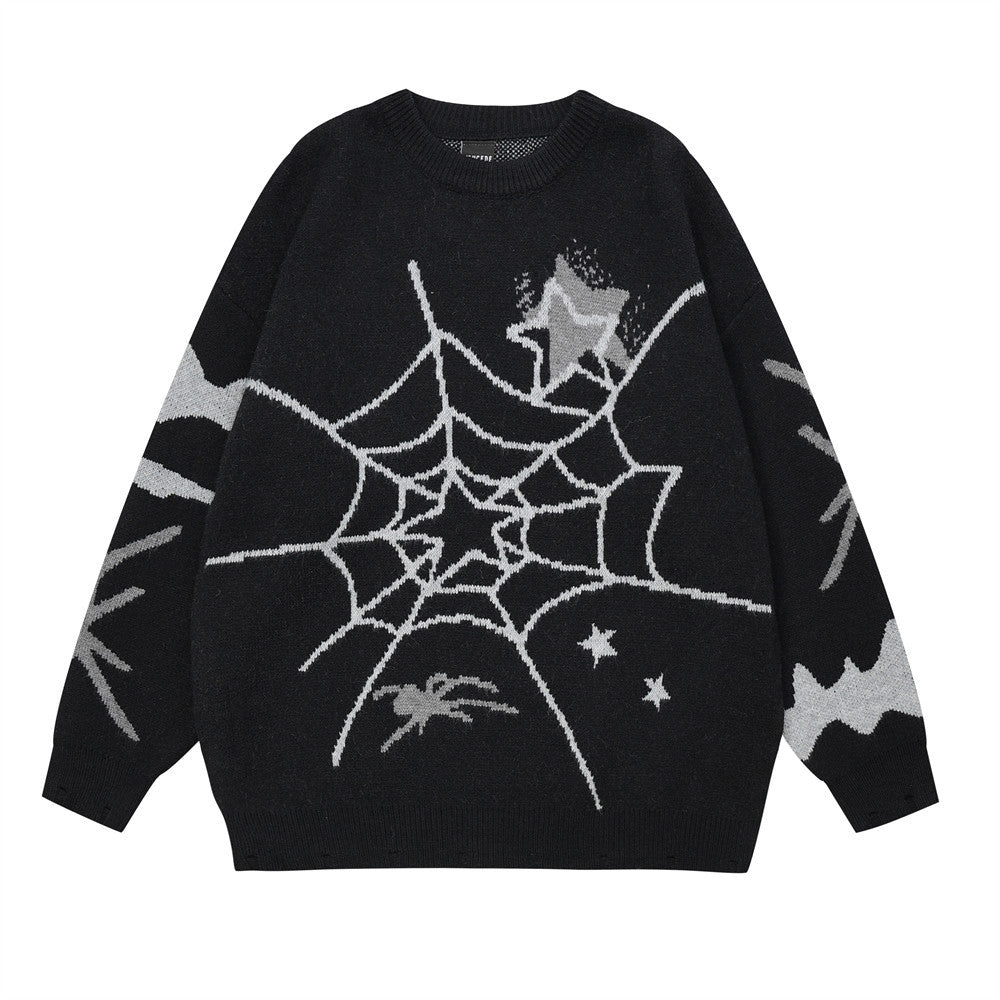Men Sweater Spider Web Head Sweater Men's Fashion