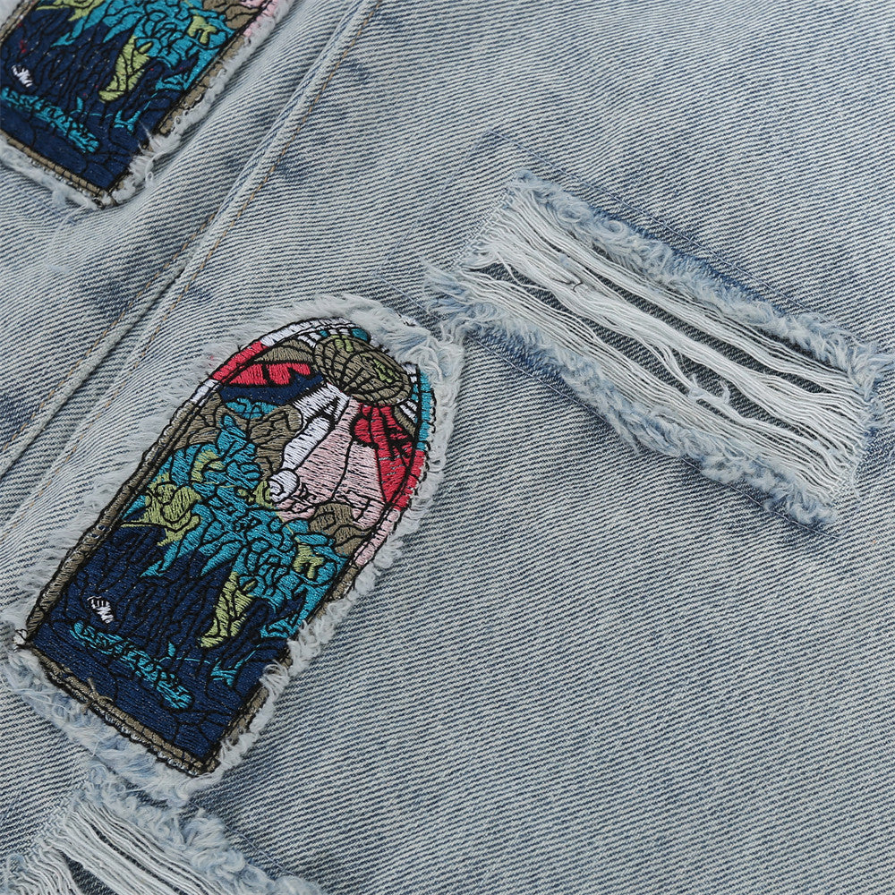 Men Jeans Embroidery Ripped Special Loose