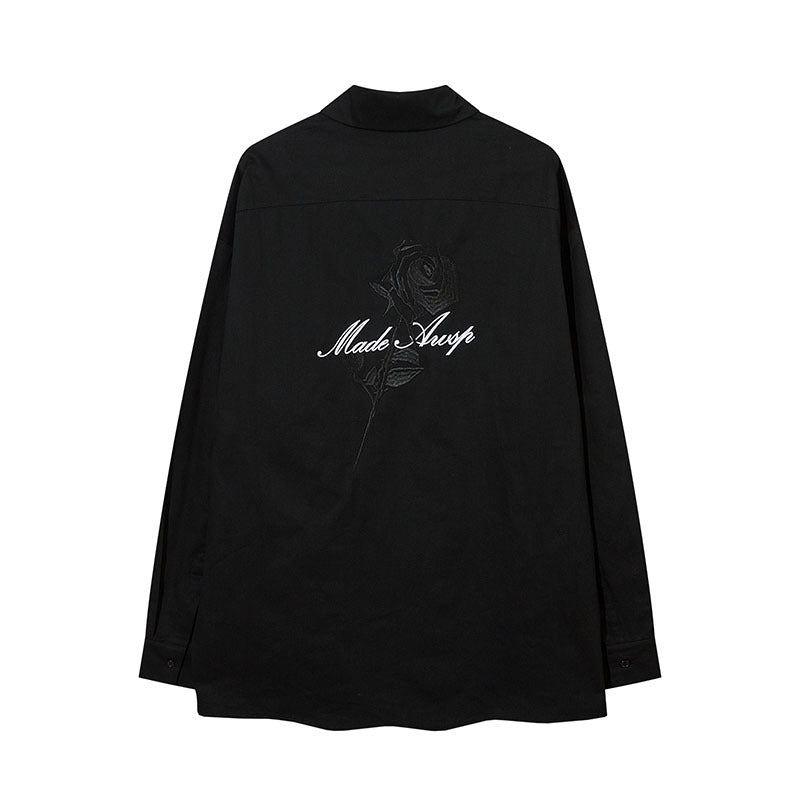 Long Sleeve Shirt Rose Embroidery Baggy Coat